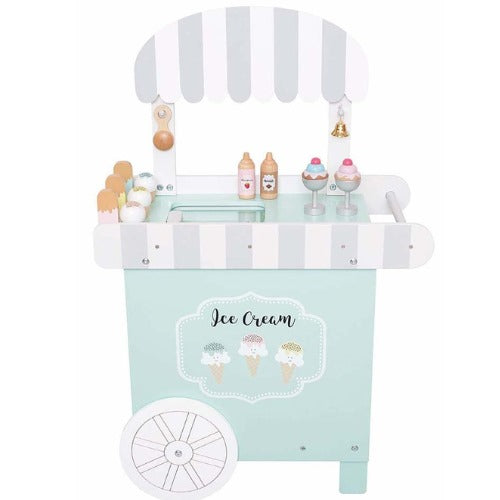 Wooden Ice Cream Cart Large | Kids Pretend Play Dessert Shop Toy with Accessories