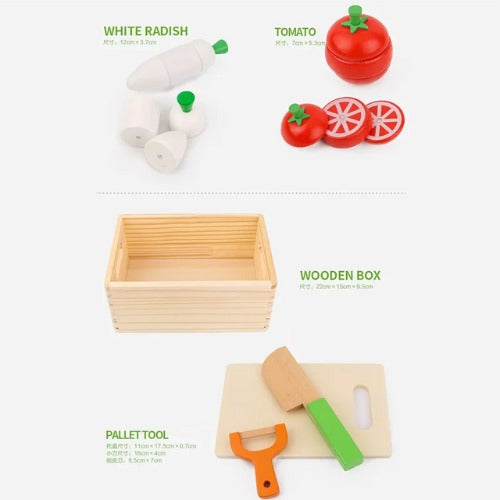 Wooden Vegetable Magnetic Cutouts in Crate | Kids Cutting Food Play Set