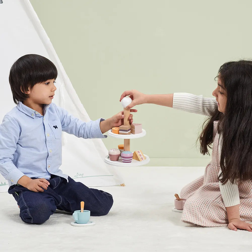 Wooden Afternoon Tea Set Kids | Pretend Play Cake Tea Party Toy