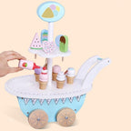 Wooden Ice Cream Cart Mini with Coffee Maker | Kids Pretend Play Role Play Toy Set