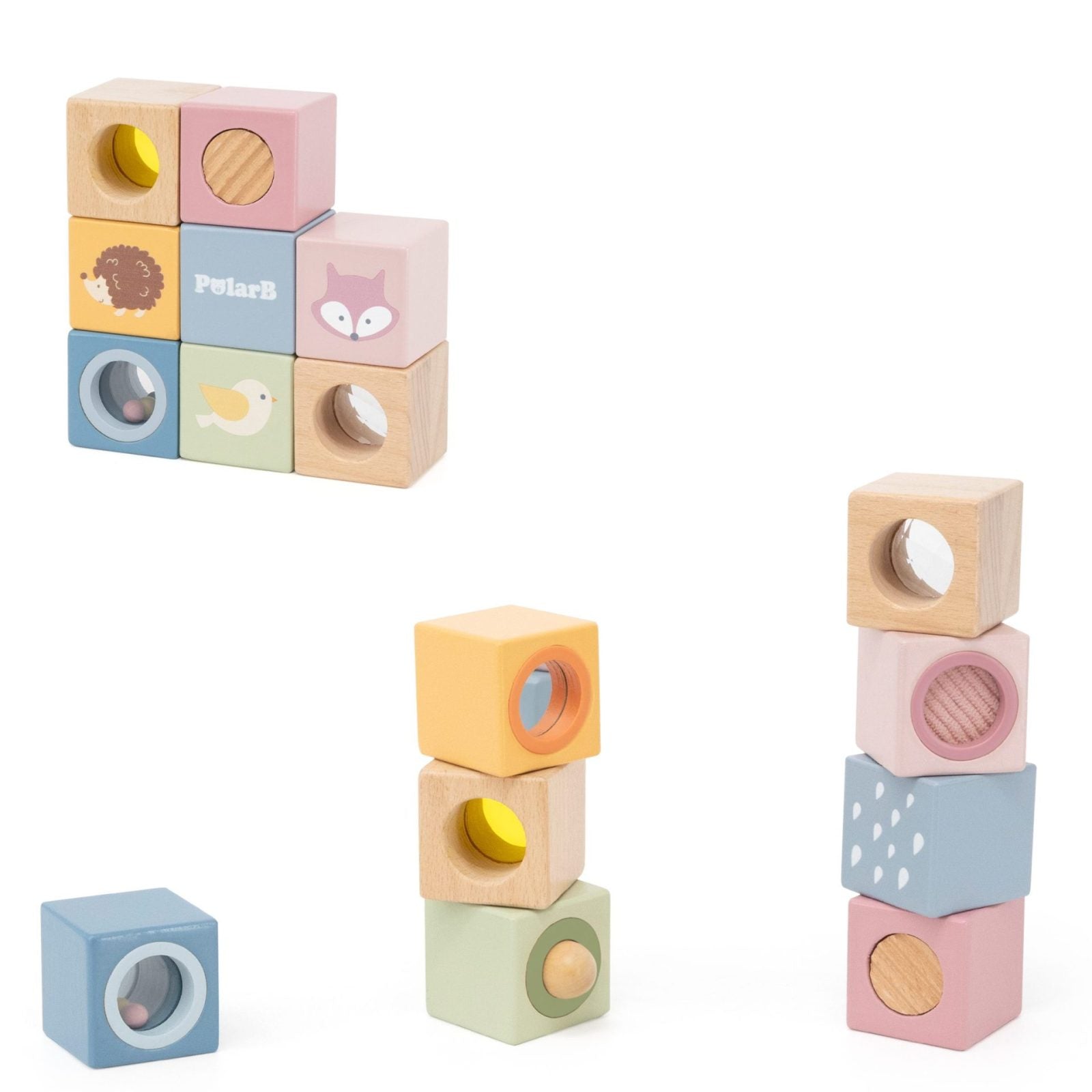 Sensory Blocks 8 Pcs Wooden Baby Toy Set | Montessori Sensory Development & Learning Blocks