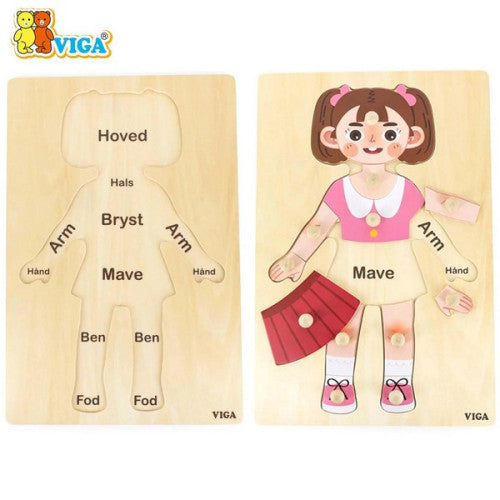 Body Part Puzzle Girl 12pcs | Wooden Human Body Learning Puzzle Kids