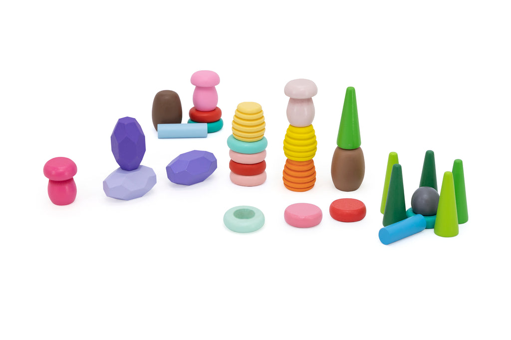 Nature Treasures Blocks 141 Pcs | Wooden Open Ended Montessori Building Set for Kids