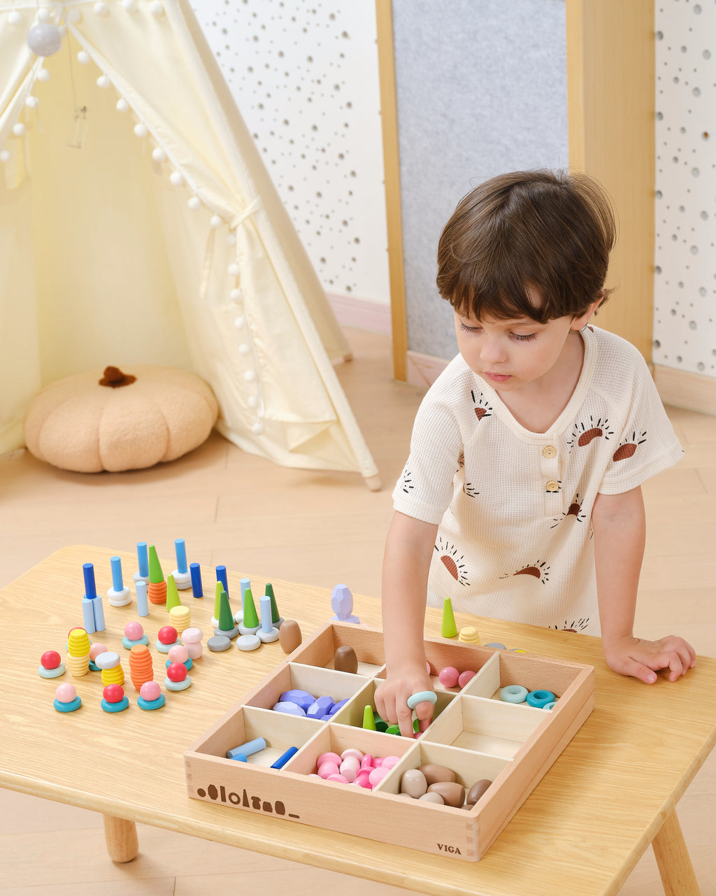 Nature Treasures Blocks 141 Pcs | Wooden Open Ended Montessori Building Set for Kids