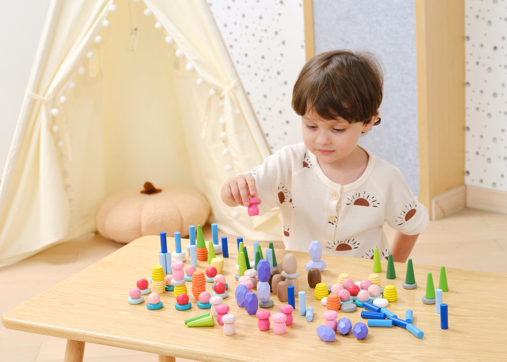 Nature Treasures Blocks 141 Pcs | Wooden Open Ended Montessori Building Set for Kids
