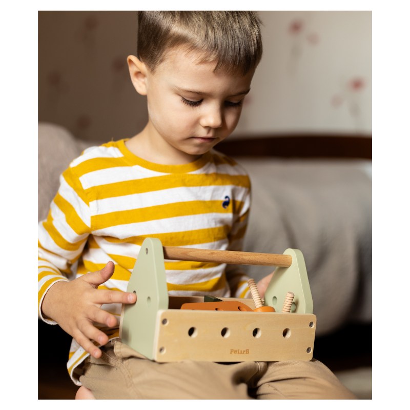 Wooden Tool Kit Polarb 17PCS | Kids Pretend Play DIY Toolbox Set