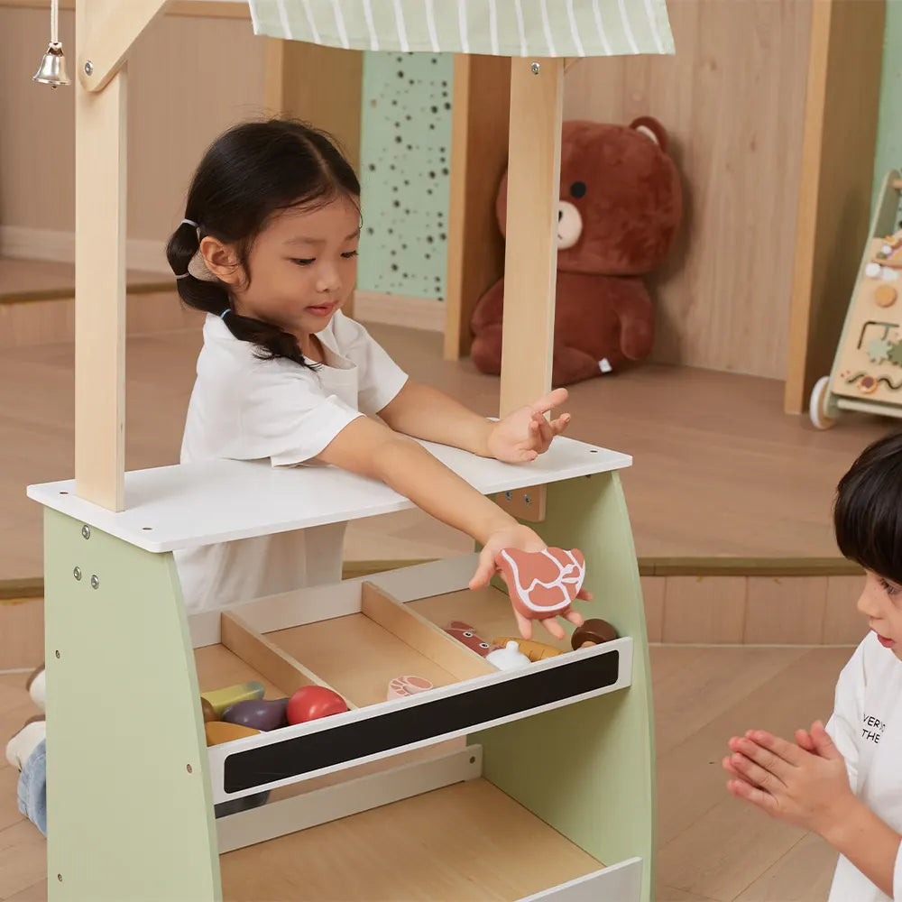 Wooden Market Stall Playset | Pretend Shop Role Play Toy for Kids 3+