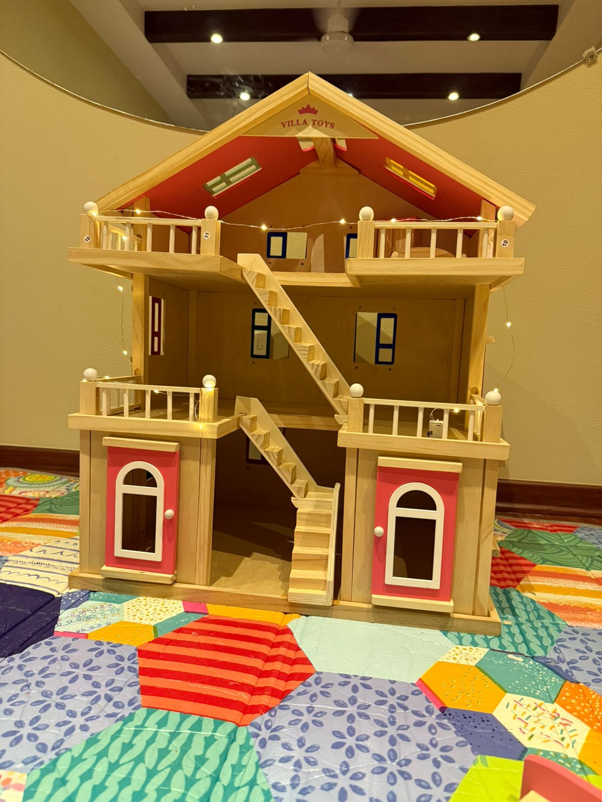 Happy Family Wooden Doll House | DIY Pretend Play Toy with Furniture & Dolls for Kids