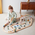 Wooden Train Track 92 Pcs Set | Polar B Grand Station Railway Toy for Kids
