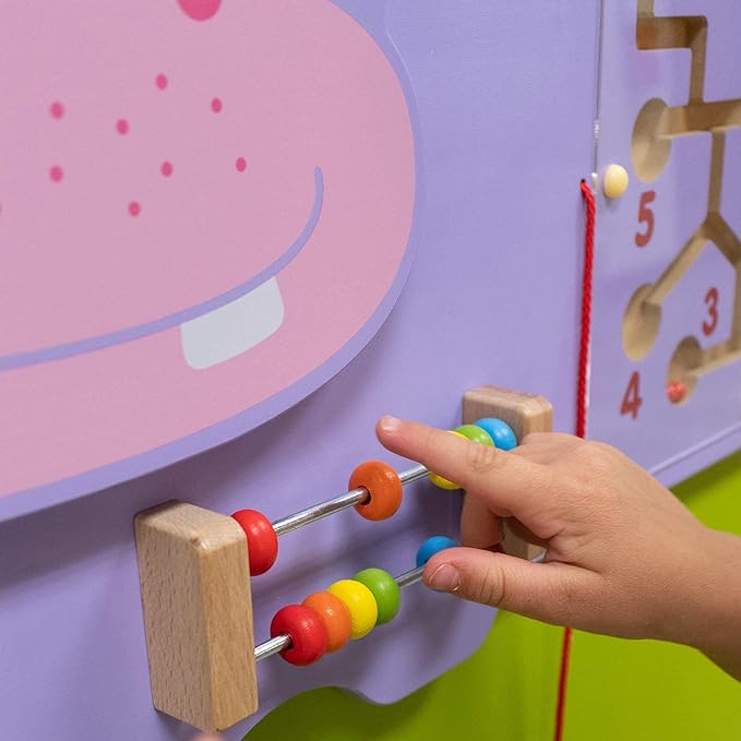 Hippo Activity Wall Panel for Kids | Wooden Sensory Busy Board Educational Wall Toy