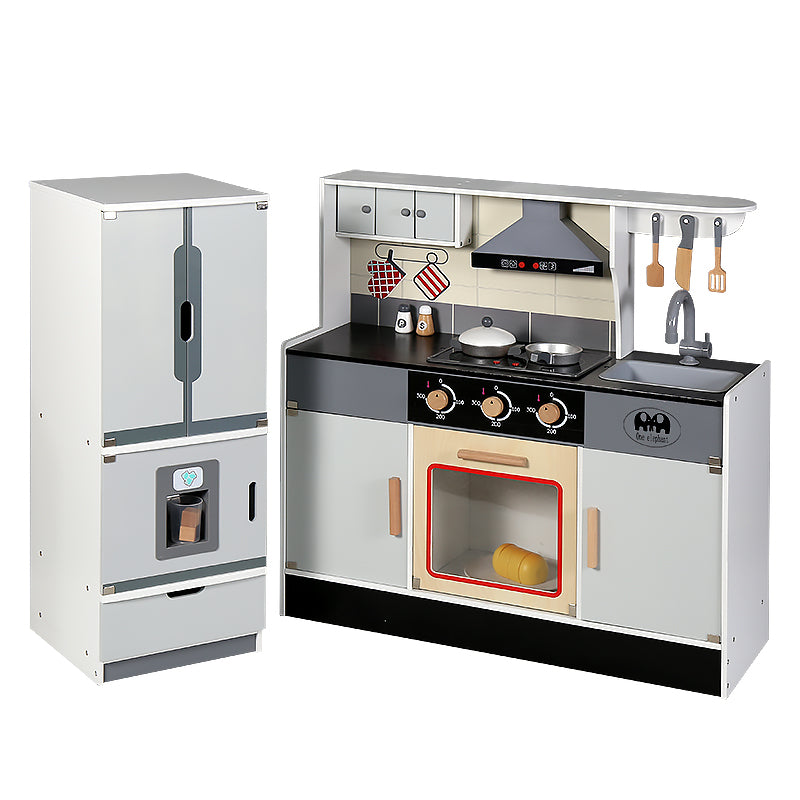 Honey Joy Kids Kitchen Playset 2 Pcs | Wooden Pretend Play Kitchen Set with Light & Sound