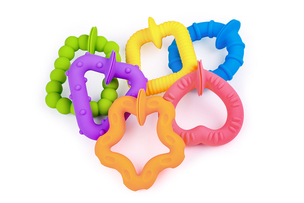 Silicon Baby Teething Ring Toys 6 PCS | Textured Sensory Silicone Ring Set