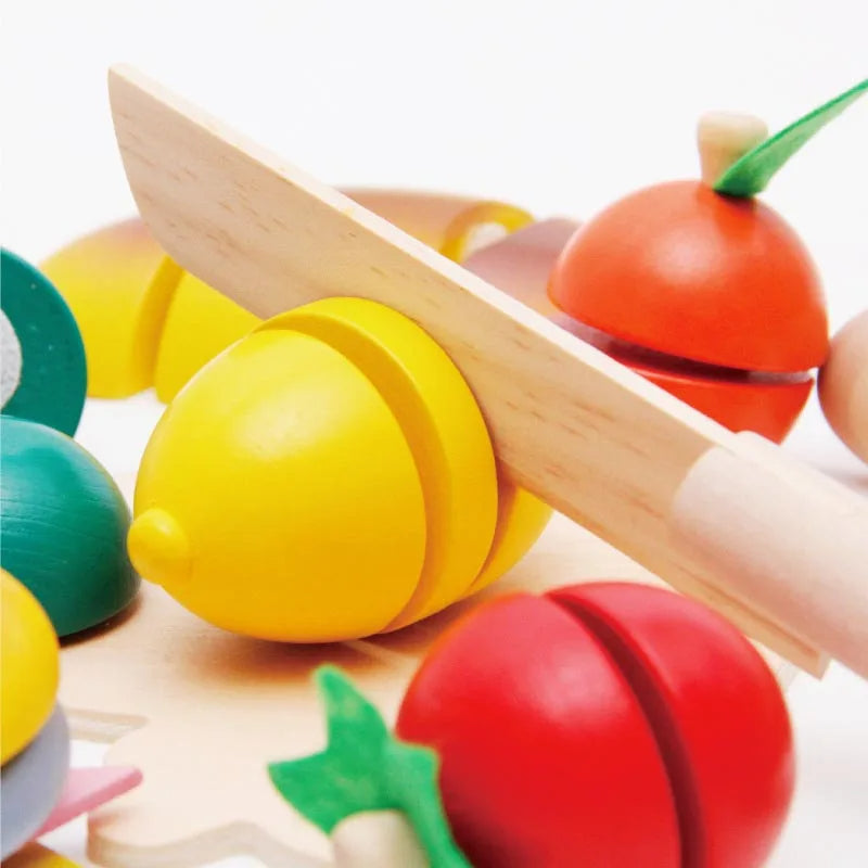 Wooden Fruit Cutouts | Kids Pretend Play Cutting Food Toy Set with Crate