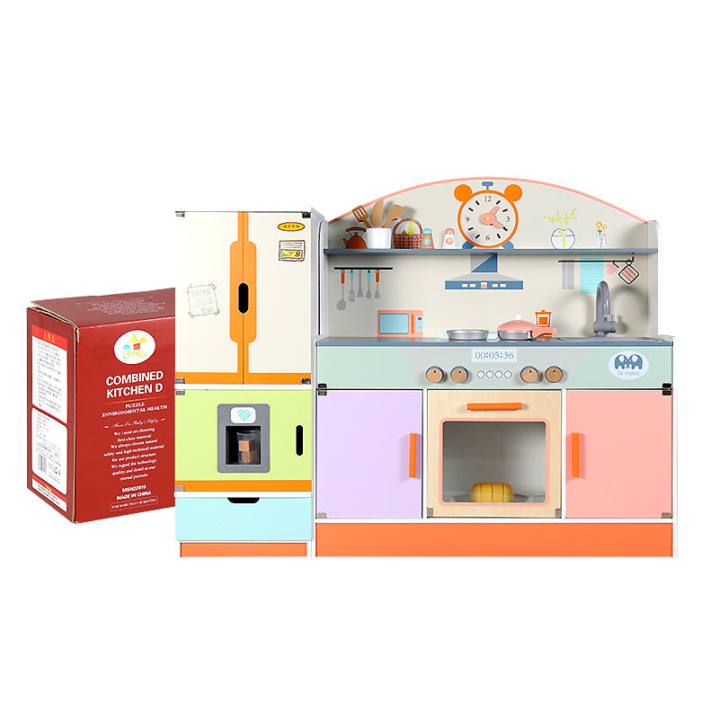 Multi Color Wooden Kitchen Set with Refrigerator | Kids Pretend Play Cooking Toy Educational Role Play