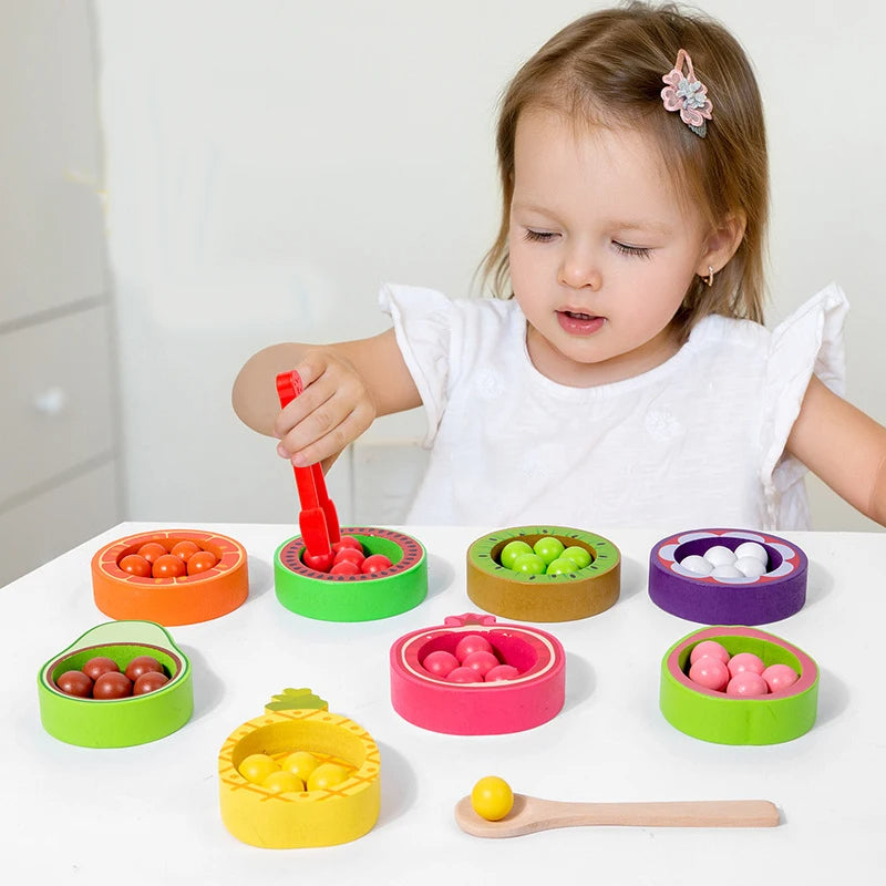 Fruit Colors Classification Toy for Kids | Wooden Color Sorting Bowl Montessori Set