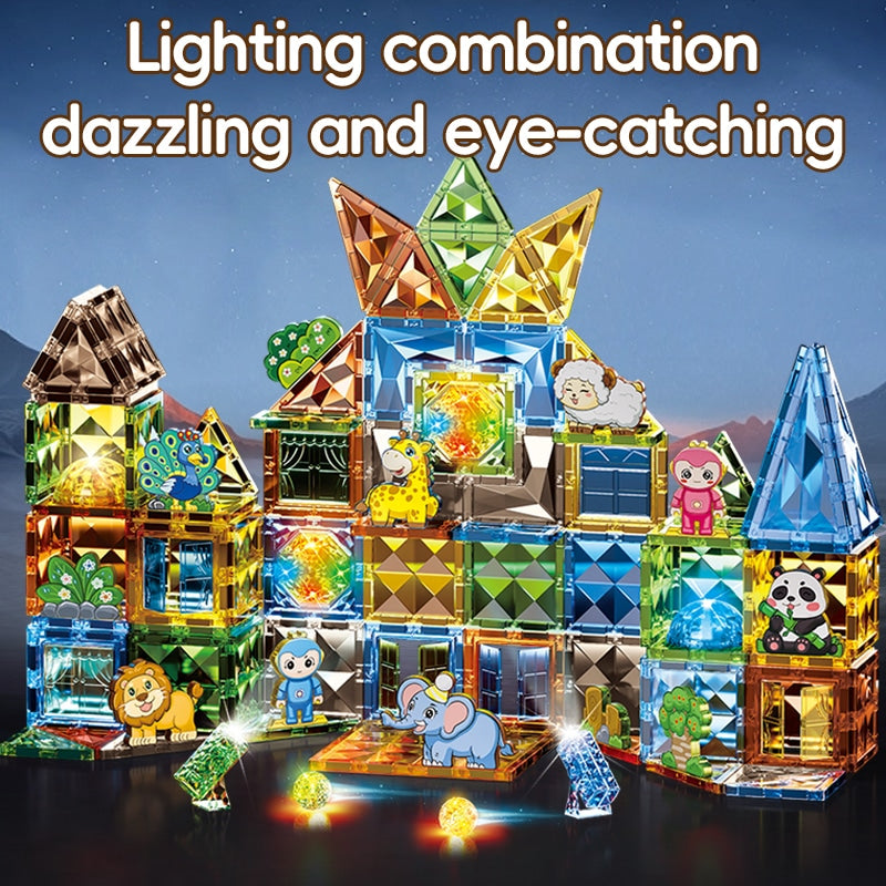 Light Magnetic Blocks Marble Run Set 124 PCS | STEM Construction Toy with LED
