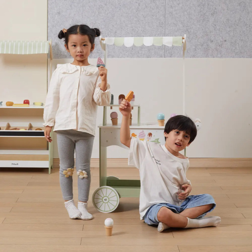 Jumbo Mobile Ice Cream Cart | Wooden Pretend Play Ice Cream Stand for Kids
