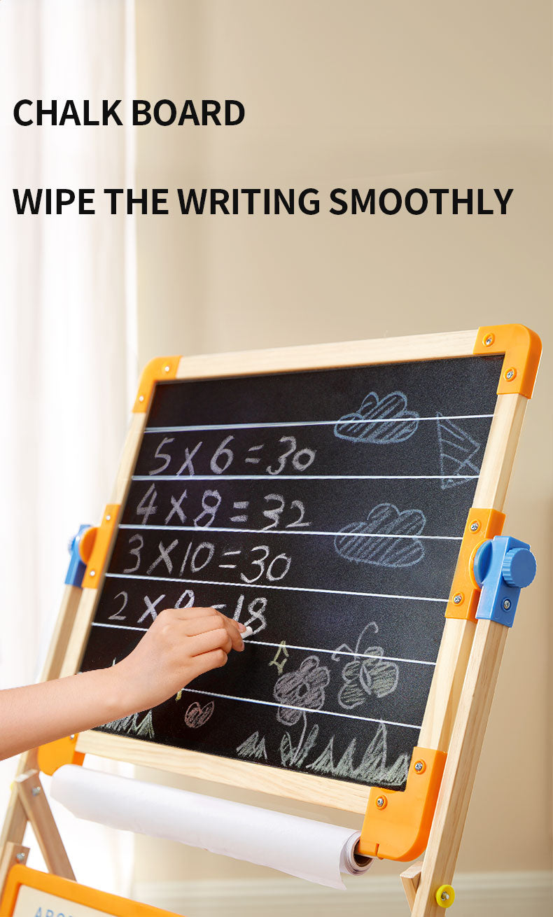Double-Sided Magnetic Drawing Board | Wooden Kids Easel Adjustable Board