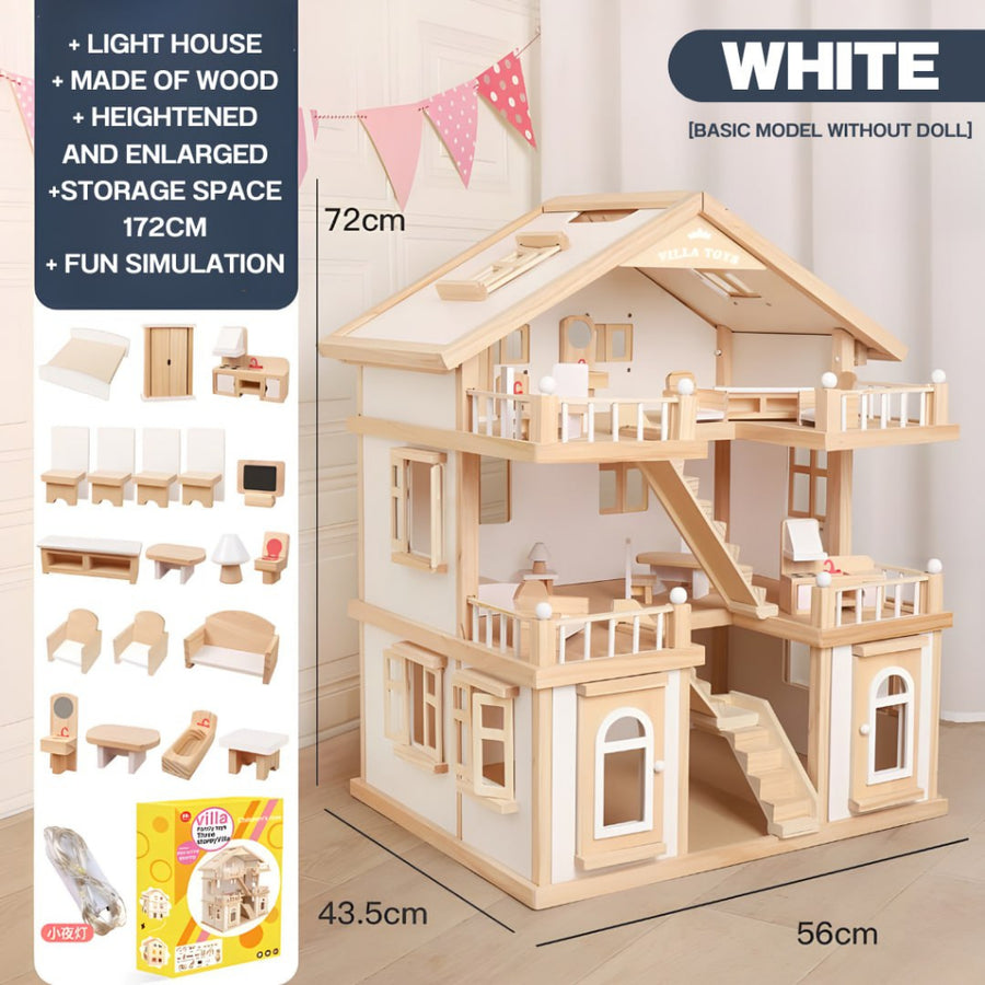 Happy Family Wooden Doll House for Kids | DIY Dollhouse with Furniture & Accessories