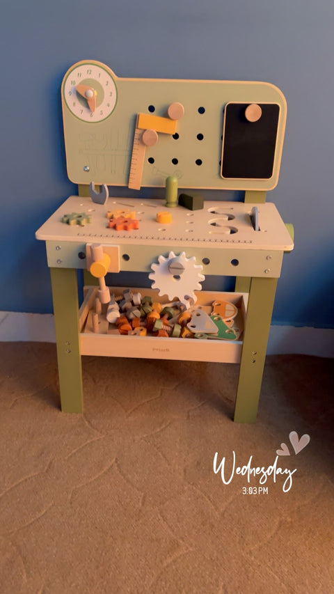 Wooden Tool Bench for Kids | Pretend Play Workbench Set with Tools &amp; Accessories