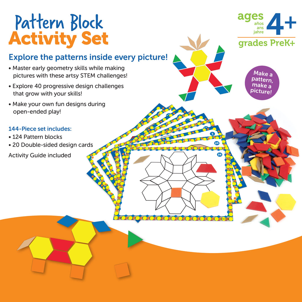 Pattern Block Activity Set 144 Pcs | Shape & Color Learning STEM Toy for Kids