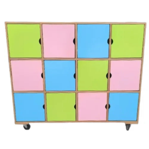School Lockers Unit | 12 Door Classroom Storage Cupboard with Wheels