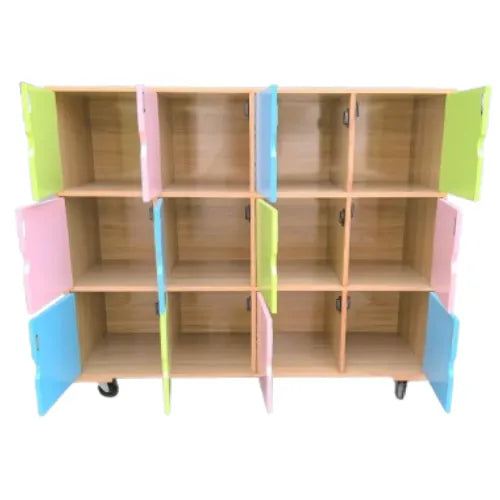 School Lockers Unit | 12 Door Classroom Storage Cupboard with Wheels