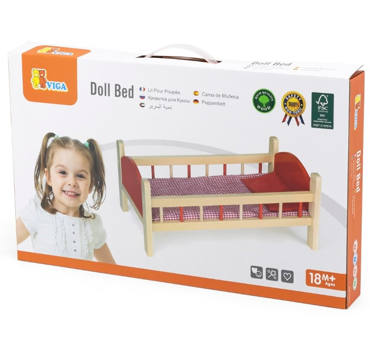 Wooden Doll Bed with Pillow | Beechwood Pretend Play Toy for Kids Ages 3+