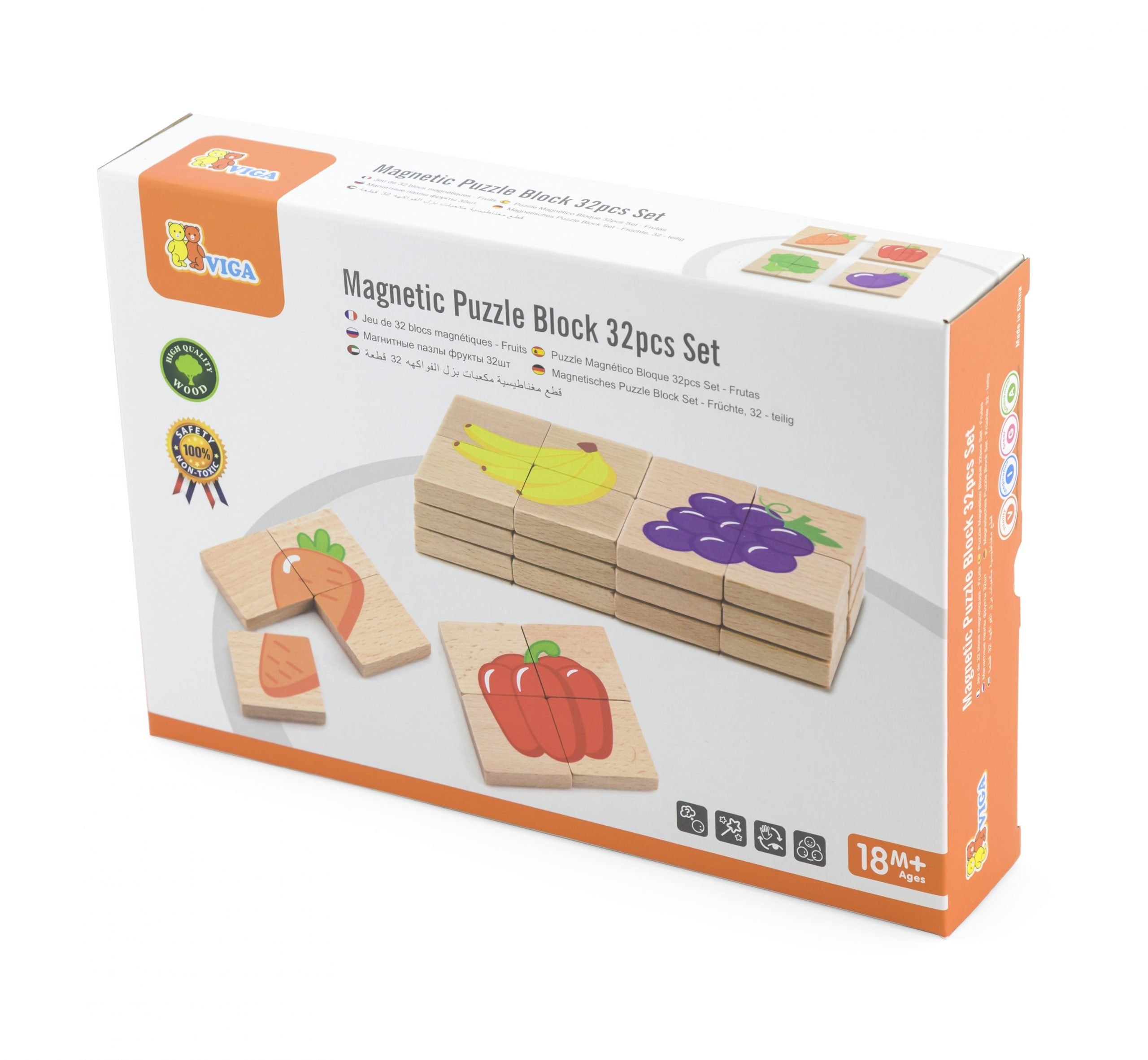 Magnetic Puzzle Block 32 Pcs Fruits Set | Wooden Educational Learning Toy for Kids