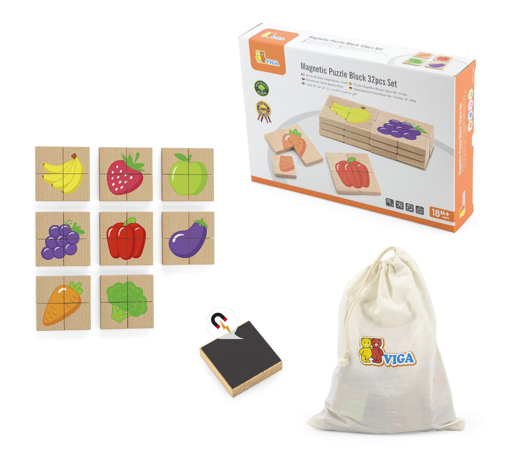 Magnetic Puzzle Block 32 Pcs Fruits Set | Wooden Educational Learning Toy for Kids