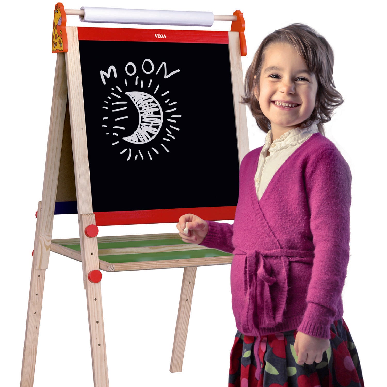 Standing Easel with Roll Paper | Kids Magnetic Drawing Board & Blackboard Set