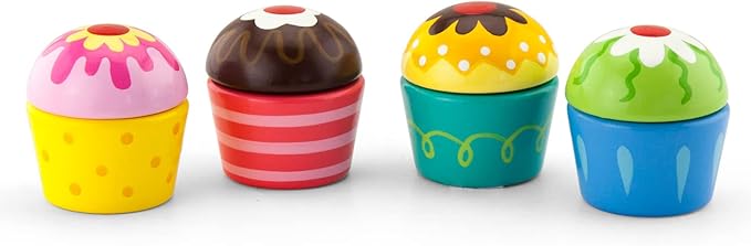 Wooden Cupcakes 4 Pcs Set | Pretend Play Kitchen Toy for Kids