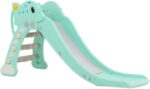 Kids Slide Playset 2-in-1 Toddler Airplane Green | Indoor Outdoor Slide with Basketball Hoop