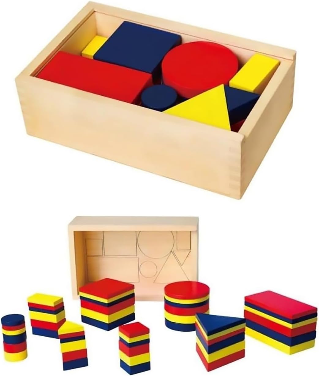Wooden Logic Blocks 48 Pcs | Montessori Shape & Color Sorting Educational Toy
