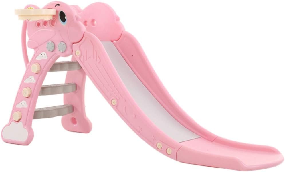 Kids Slide Playset 2-in-1 Toddler Airplane Pink | Indoor Outdoor Slide with Basketball Hoop