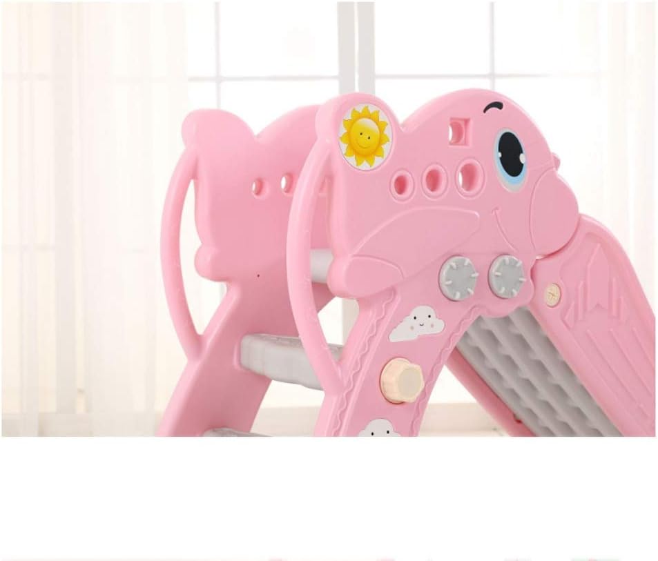 Kids Slide Playset 2-in-1 Toddler Airplane Pink | Indoor Outdoor Slide with Basketball Hoop