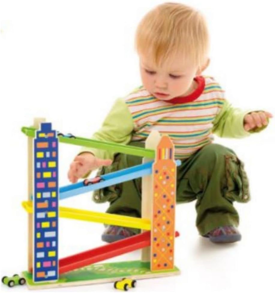 Car Slider Building Toy | Wooden Car Ramp Slider with Mini Cars for Kids 3+