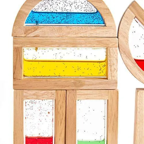 Rainbow Blocks Shimmering Water | Kids Sensory Wooden Building Blocks Set