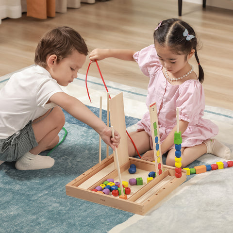 Wooden Beads Lacing Game | Kids Stringing Beads Fine Motor Learning Toy Viga