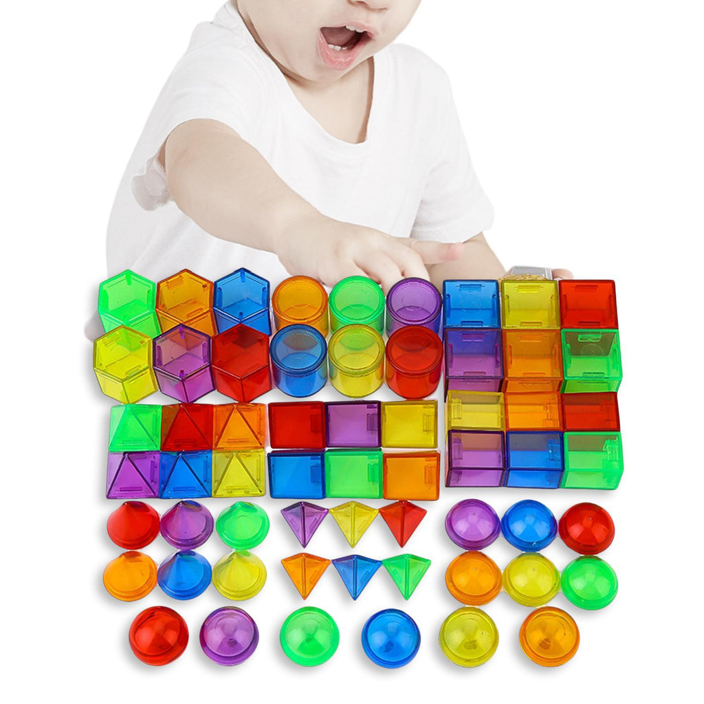 Solid Geometry Shapes 60 PCS | 3D Educational Building Cubes for Kids
