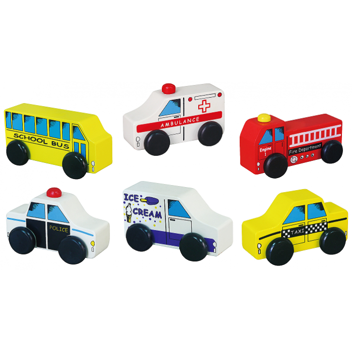City Vehicles Wooden Set (6 Pieces) | Educational Toy Cars for Kids