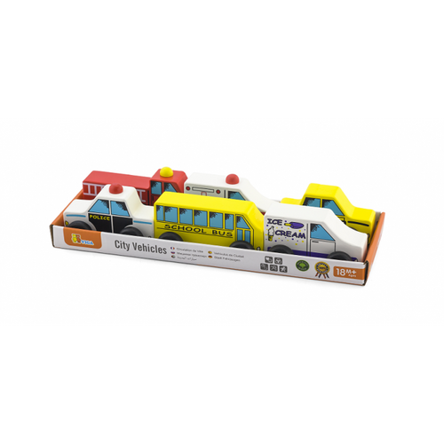 City Vehicles Wooden Set (6 Pieces) | Educational Toy Cars for Kids