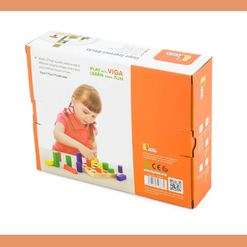Shape Sequence Blocks | Wooden Montessori Sorting & Stacking Toy for Kids 2+