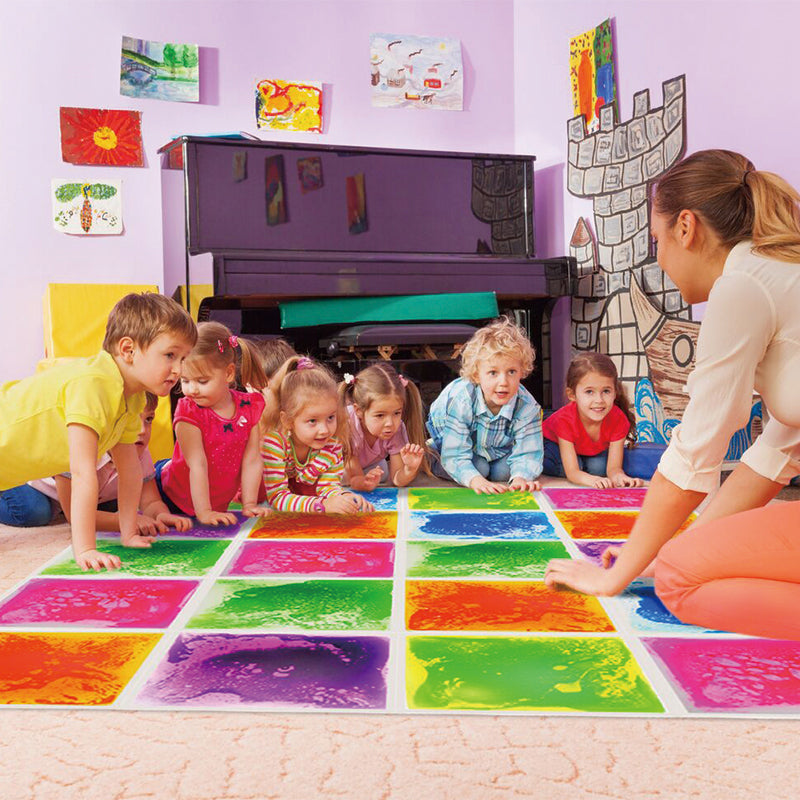 Playlearn Liquid Floor Tiles 6pc Square | Large Sensory Gel Floor Mats