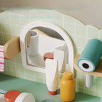 Kids Wooden Bathroom Sink Toy | Pretend Play Vanity Set with Accessories Educational Role Play