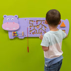 Hippo Activity Wall Panel for Kids | Wooden Sensory Busy Board Educational Wall Toy