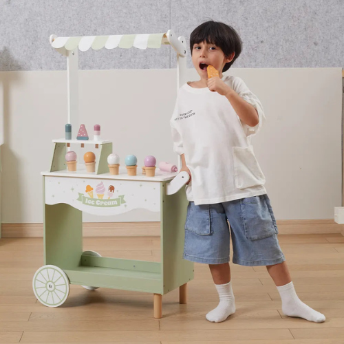 Jumbo Mobile Ice Cream Cart | Wooden Pretend Play Ice Cream Stand for Kids
