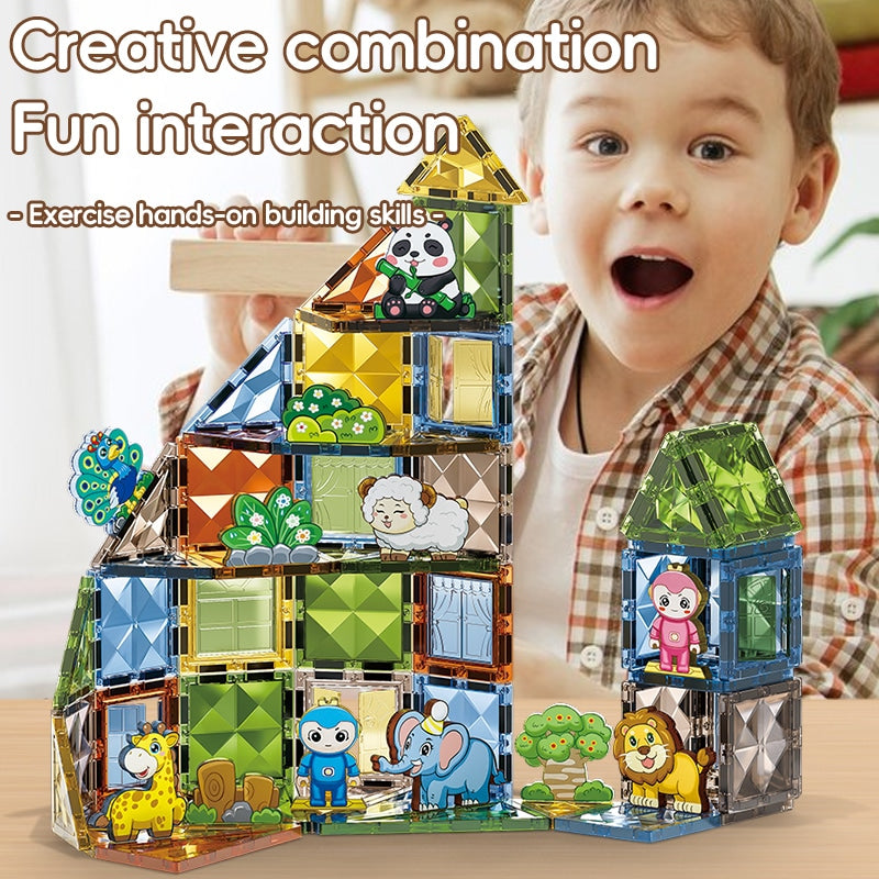 Light Magnetic Blocks Marble Run Set 124 PCS | STEM Construction Toy with LED