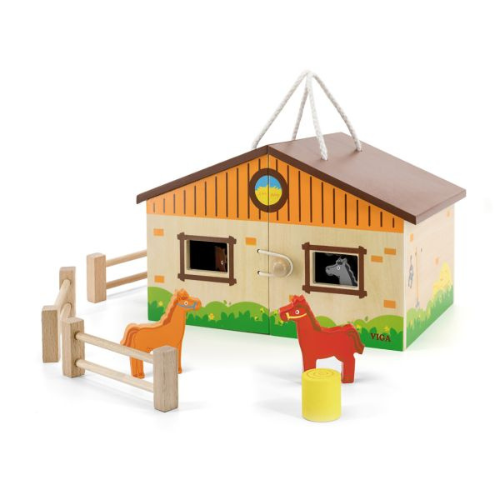 Foldable Stable Wooden Toy Set | Horse Farm Pretend Play Set for Kids 3+