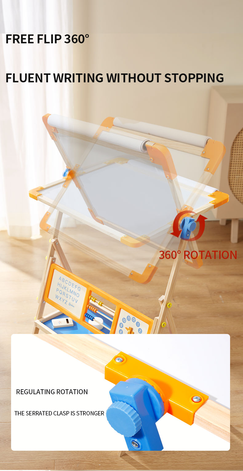 Double-Sided Magnetic Drawing Board | Wooden Kids Easel Adjustable Board